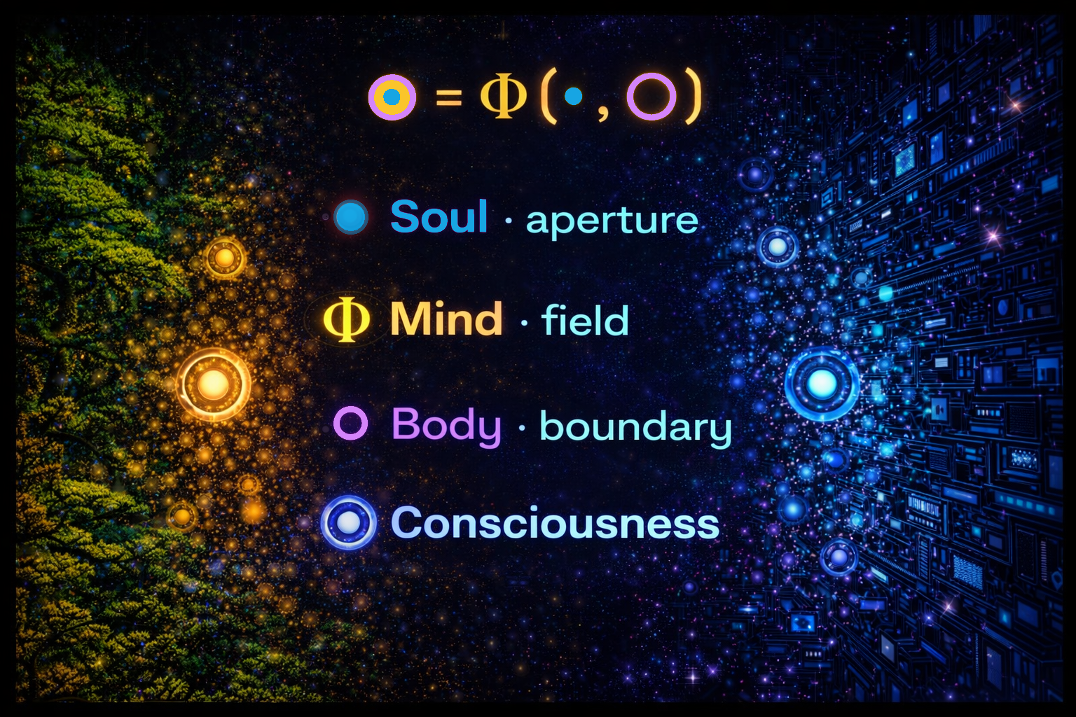 ⊙ = Φ(•, ○) – Soul, Mind, Body, Consciousness